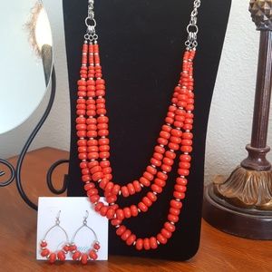 Premier Tangerine Beaded necklace and earing set